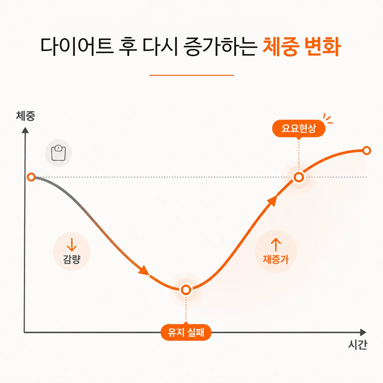 다이어트로 감량한 뒤 다시 증가하는 요요현상 체중 변화 그래프