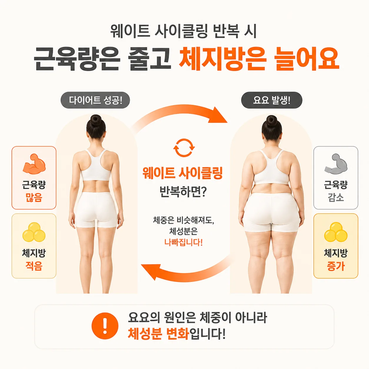 웨이트 사이클링 반복으로 근육 감소·체지방 증가가 나타나는 체성분 변화