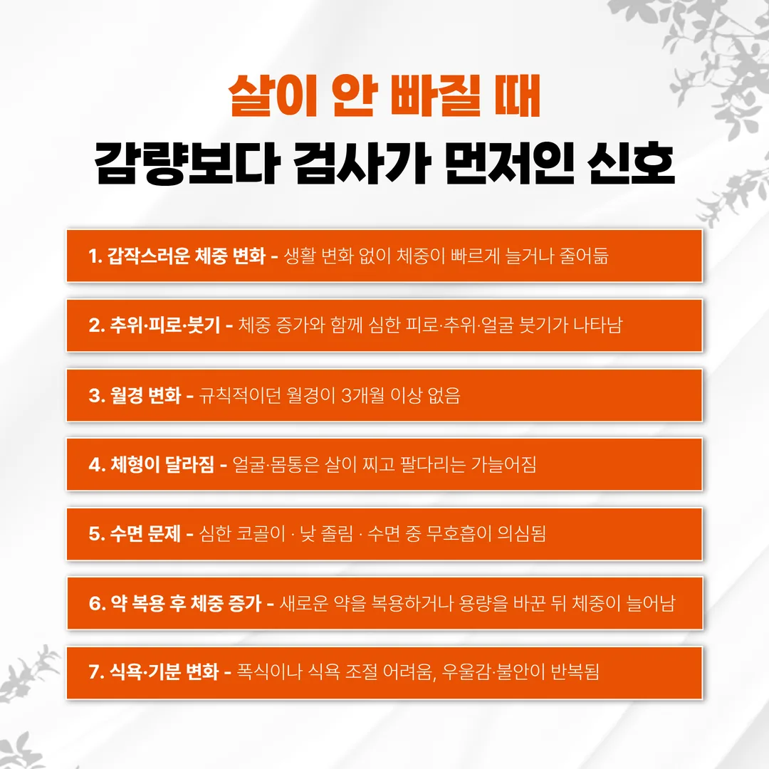 체중이 줄지 않을 때 검사가 먼저인 신호 체크 목록