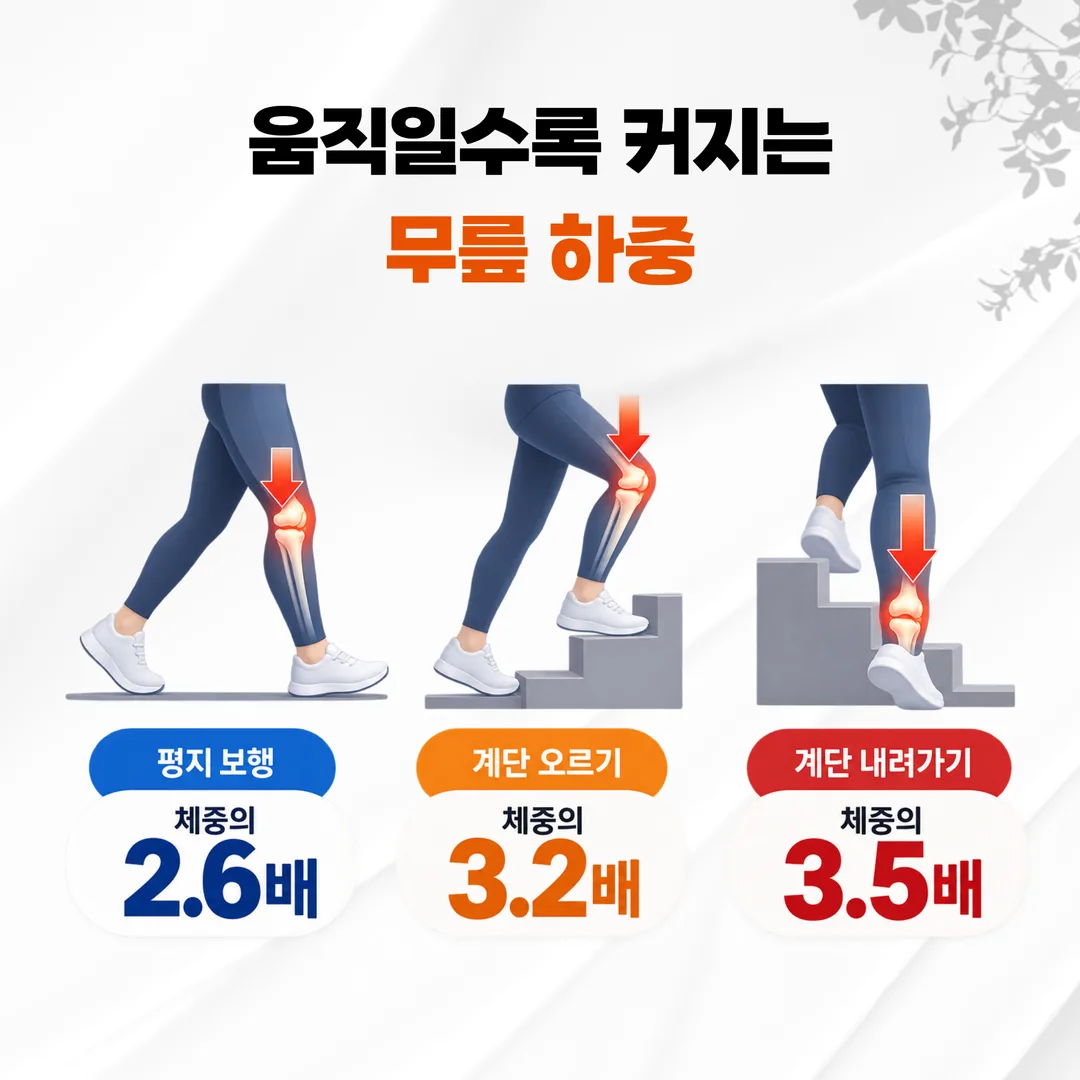 무릎 통증과 체중 증가의 악순환을 끊는 네 단계 순서 도해