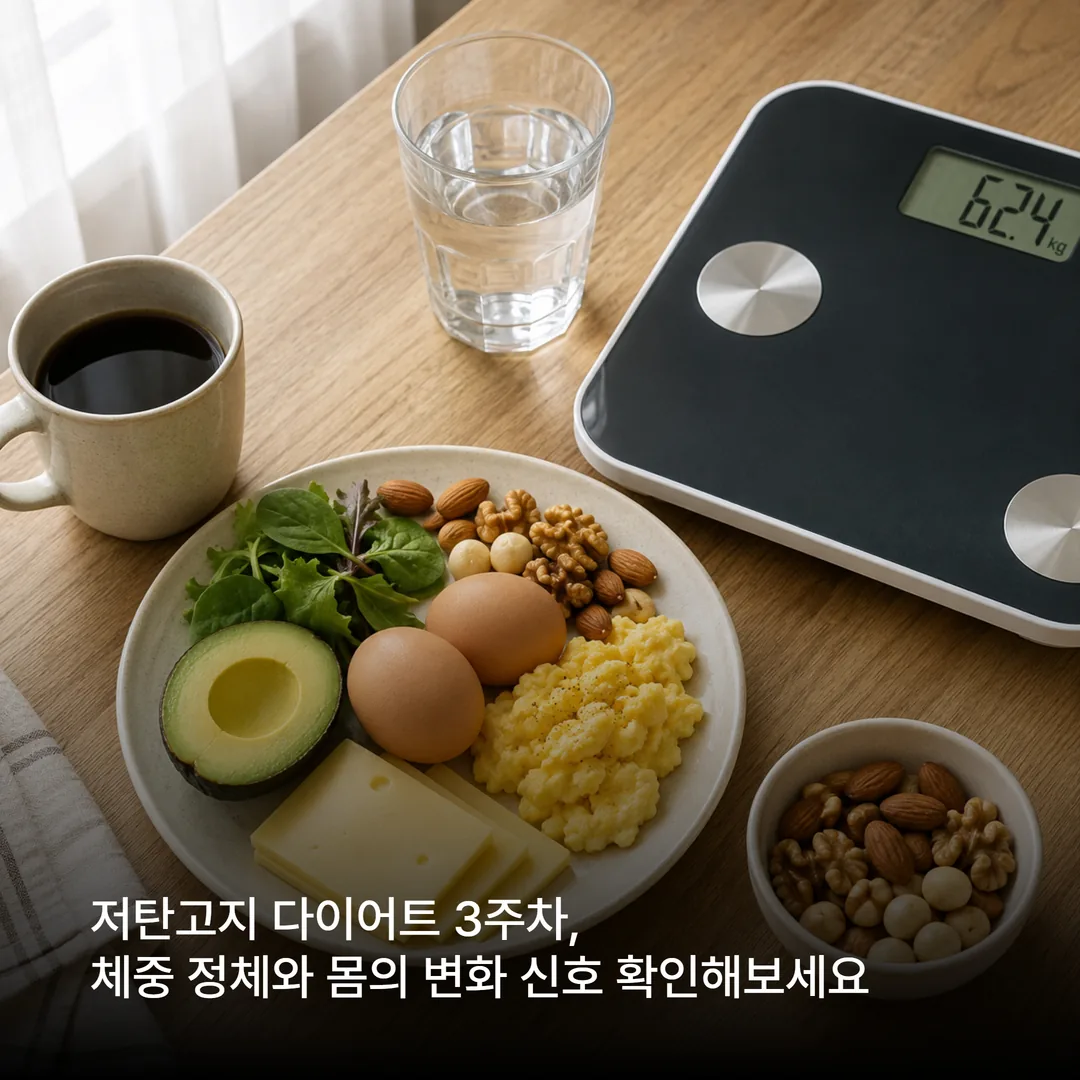 탄수화물을 줄인 아침 식사와 체중계