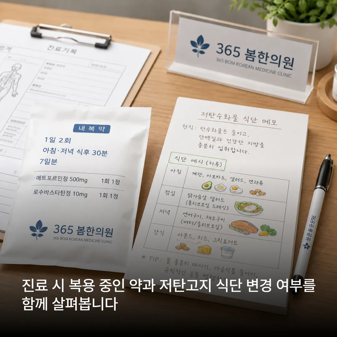 복용 중인 약과 식단 변경을 함께 확인하는 모습