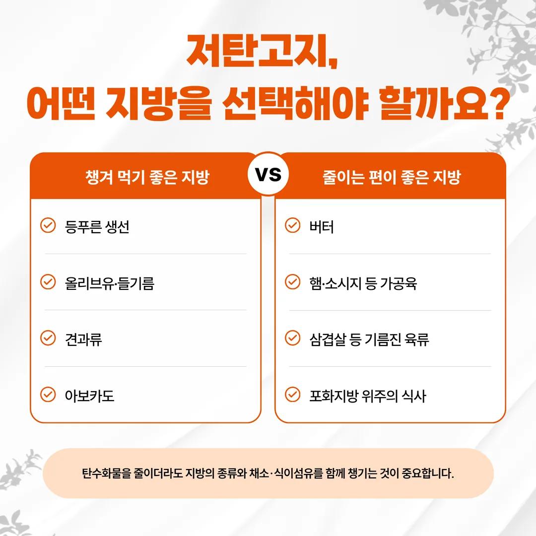 지방의 종류에 따라 달라지는 저탄고지 식단 구성 비교