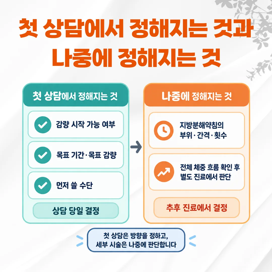 첫 상담에서 정해지는 것과 나중에 정해지는 것을 나눈 그림