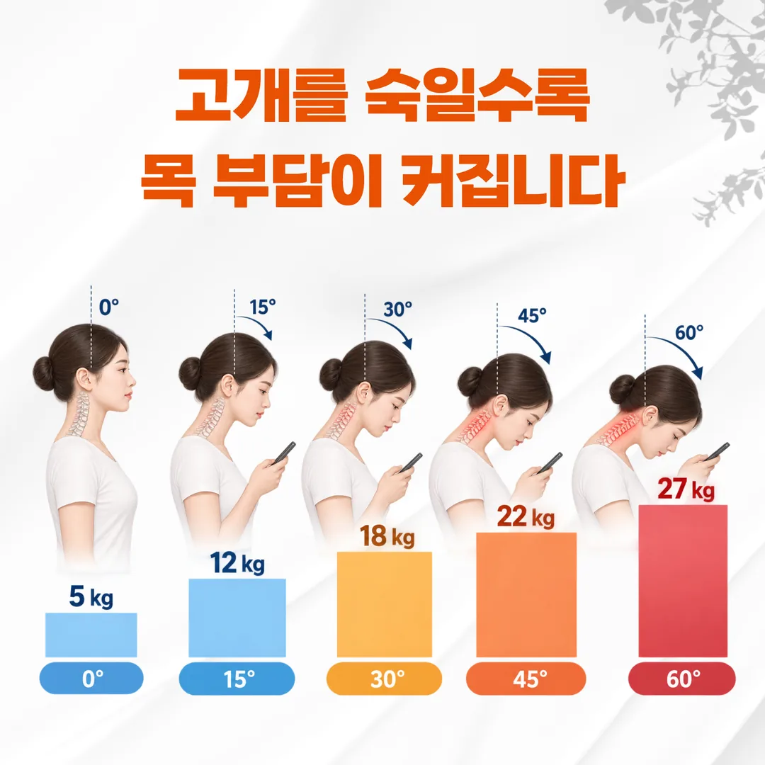 귓구멍 수직선과 어깨 중심 수직선을 비교하는 거북목 자가 확인 도식